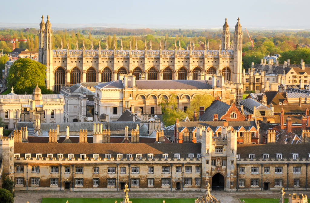 Aerial view of historic buildings from St John's Tower