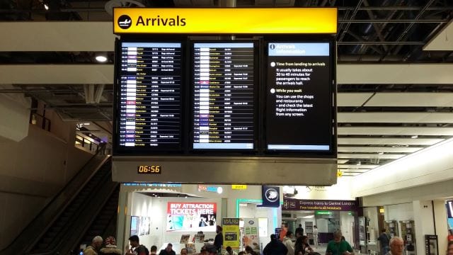 Arrivals board at Heathrow