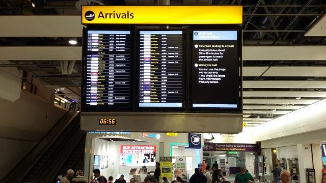 Arrivals board at Heathrow