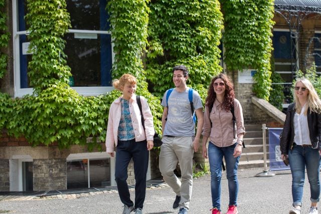 Students outside Studio Cambridge Main School on Station Road, Cambridge