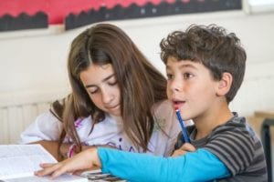 Two students in English language lesson at Sir Edward residential English summer camp